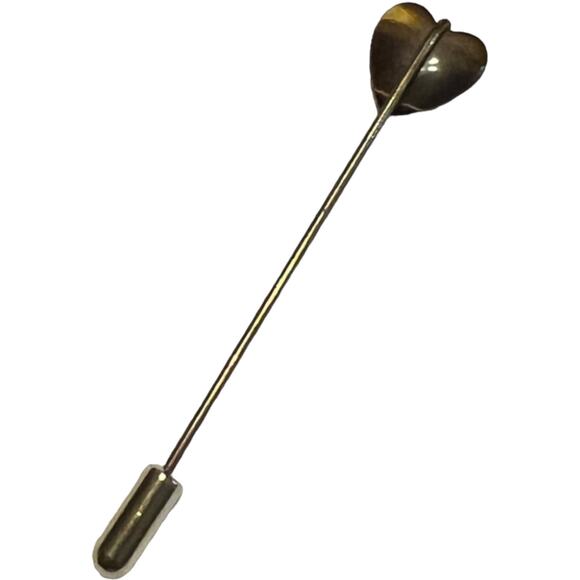 Vintage Tigers Eye Heart Hat Pin/Stick Pin - Natural Stone Lapel Pin - Picture 3 of 12